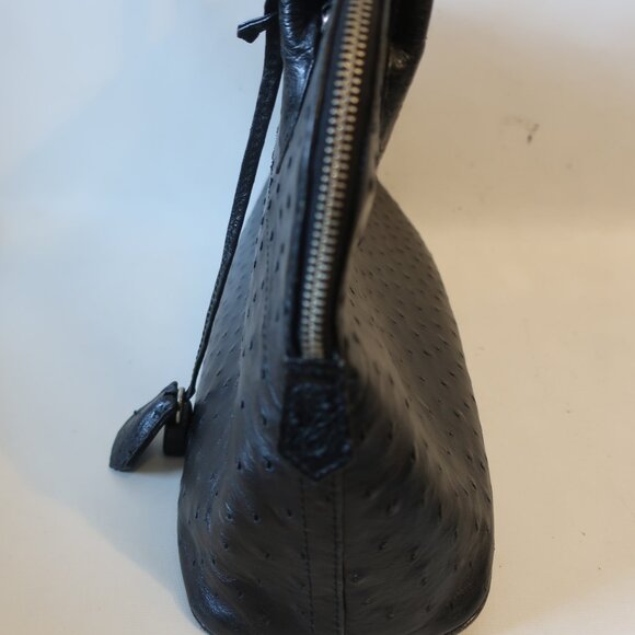 Womens Bloomingdale's Black Ostrich Embossed Satchel Shoulder Tote Handbag - Picture 6 of 16